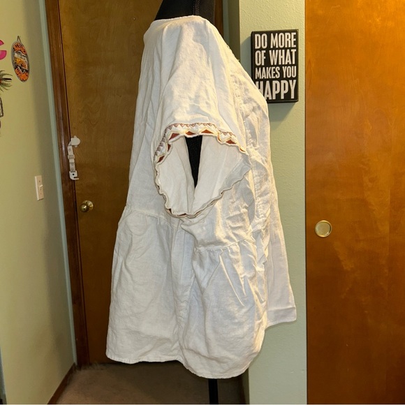 Sonoma white linen short sleeve top with geometric embroidery 2X peasant core - Picture 2 of 10